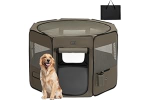 PETSFIT Dog Pen Indoor, Anti-Leakage Bottom, Foldable, Collapsible Puppy Play Pen, Chewproof Design, Dog Playpen Indoor, 116 × 106 × 72 cm,Tea Gray