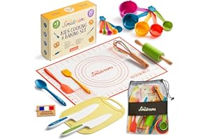 Jimadreams Kit Cuisine Enfant Montessori avec Couteaux Sécurisés - Vrais Ustensiles de Cuisine pour Enfants sans BPA, Kit Patisserie & Set Couteau Cuisine Enfant - Coffret Cadeau Petit Chef Dès 3 Ans