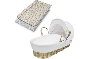 Kinder Valley Moses Basket with Changing Mat(Lion King Theme) also Includes Adjustable Hood, Fibre Mattress & Padded Liner | (White Waffle)