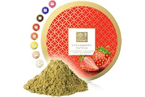 TEA UNIQŌ Tea Uniqo – truskawka Matcha w proszku – idealny do lodu, latte, shake'ów, do pieczenia, gotowania lub czystego picia – zielony proszek o smaku truskawek, 100% naturalny, w zamykanej puszce