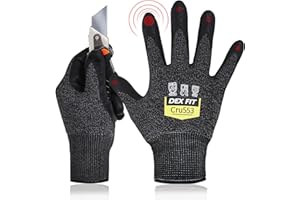 DEX FIT Gants de Travail Cru553 Résistants aux Coupures Niveau 5, Adaptation 3D Confortable Extensible, Agrippants Nitrile Durable, Smart Touch, Fins Légers, Lavables