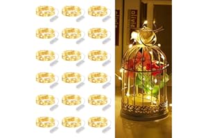 Brightown 18 Pack Led Fairy Lights Battery Operated String Lights Waterproof Silver Wire 2m 20 LED Copper Wire Battery String Lights, for DIY Wedding Party Bedroom（Warm White）
