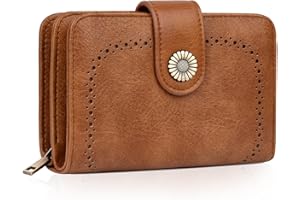 TEUEN Purses for Women Leather, Medium Wallet RFID Blocking Bifold Compact Womens Wallet with Wrist Strap and Zipper Coin Pocket Girls Purse with Multiple Card Slots, Gift Box