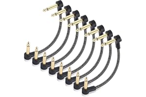 Cable Matters 8er-Pack 15 cm geflochtene Gitarren-Patchkabel (Gitarren Klinkenpatchkabel, Patchkabel Gitarre 15cm) mit vergoldeten Steckern in Schwarz