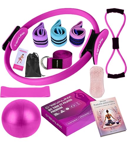 Dujuanus Kit Complet Anneau Pilates - Accessoires Yoga Fitness Avec Ballon, Bandes Et Ceinture
