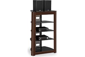 Centurion Supports Zinnia 5-Shelf Gloss Black with Walnut Facia Flat Screen TV/Hi-Fi/AV Rack Glass Stand