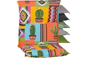 Beo Coussin d’extérieur Dossier Bas Nizza | Fabriqué en UE qualité Premium | Coussin Fauteuil Jardin résistant aux UV et Lavable | Coussin pour Chaise Respirant | Motif Mexique en Jaune