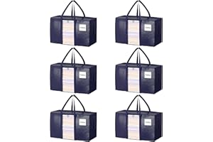 JOISCOPE 150L 6-Pack Large Christmas Tree Storage Bags with Dual Zips, Clothes Storage Bags with Reinforce Handles, Waterproof Wardrobe Storage Organiser for Bedroom Storage, Underbed Storage, (Blue)