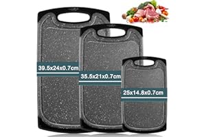 Hunnycook Set di Tagliere Plastica da 3 Pezzi Con Scivolo Per il Succo e Silicone Antiscivolo, Tagliere da Cucina Antibatterico Nero，Senza BPA, Lavabile in Lavastoviglie