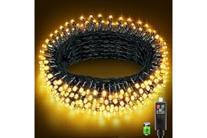 BUUDALA Luci Albero di Natale,10+3M 100LED Luci Natale Esterno Batteria,8 Modalità Luci di Natale da Esterno a Batteria,Timer,Funzione Memoria,Luci Natalizie da Esterno per Giardino Balcone,Bianco Caldo