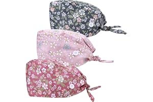 LUSOFIE 3 piezas Op capuchas para mujer ajustable op capó tela con botón de algodón gorro deslizador de color sólido estilo floral tapa de trabajo sombrero de limpieza sombrero de trabajo para médicos
