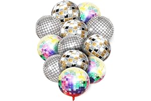 Disco Ball Balloons, Kaluofan 12PCS Disco Balloons, 22 Inches Helium 4D Colorful Disco Ball Party Balloon, Shiny and Unique, Used for Birthdays, Bachelor Parties, 70s 80s 90s Disco Party Decorations