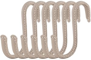Brute Strength - Ganci a forma di S avvolti in pelle pieno fiore - 6 pz - grigio chiaro - Appendini in metallo in acciaio inox ganci per cucina - Ganci in pelle - Ganci in pelle s