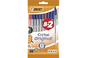 BIC Cristal Original Ballpoint , Comfortable Biro Pens, Medium Point (1.0mm), Assorted Colours, Pack of 10