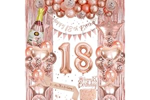 VICTERR Rose Gold 18th Birthday Decoration for Girls - Happy 18th Birthday Banner, Triangle Flag Banner, Number 18 Balloons, Foil Curtains for Party Decorations (18)