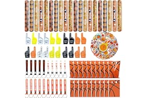 PTECDROTS 130 bomboniere per feste a tema basket, tra cui portachiavi a tema basket, sacchetti regalo, braccialetti schiaffi, adesivi da basket, mini dita in schiuma per ragazzi, tifosi sportivi, decorazioni di