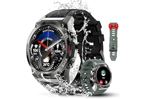 OUKITEL BT50 Smartwatch Herren 1,43 Zoll AMOLED Touchscreen Bluetooth 5.2 Wasserdicht Fitness Watch mit Telefonfunktion 100+ Sportmodi 400mAh reicht für 15 Tage für iOS/Android/Zwei Silikonarmbänder
