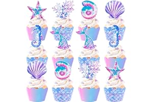 HEARTSKING Meerjungfrau Tortendeko, Meerjungfrau Geburtstag Deko Kindergeburtstag Kuchen Deko Happy Birthday Tortendeko Geschenke Schulkind Muffin Cake Topper Tortendeko Geburtstag für Mädchen Jungen Kinder