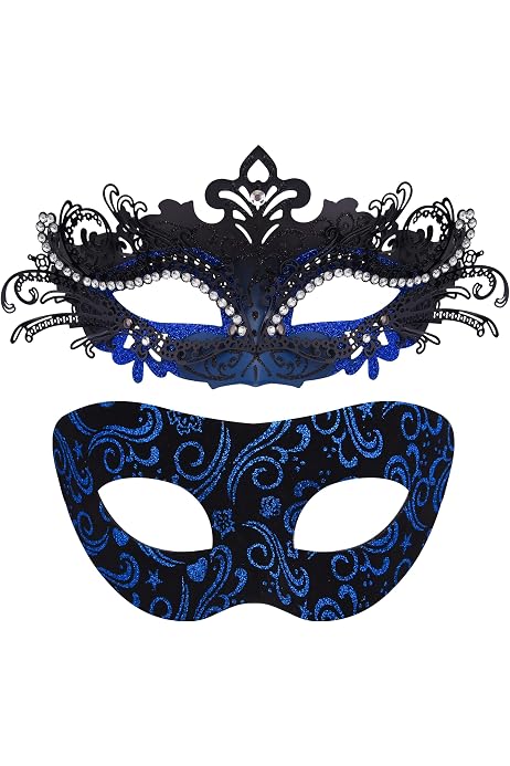 2 Masques Vénitiens Pour Couple - Dentelle Noire Et Style Rétro - Pour Bal Masqué, Carnaval, Halloween, Cosplay