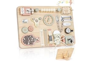 Joyreal Large Wooden Busy Board for Toddlers - Activity Board Montessori Sensory Toys Fidget Board Travel Toys for Plane Fine Motor Skills Gift for Girls Boys