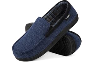 LongBay Men's Moccasin Slippers Memory Foam Plush Fleece House Shoes in Indoor Outdoor
