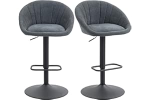 HOMCOM Bar Stools Set of 2, Upholstered Swivel Barstools, Height Adjustable Breakfast Bar Chairs with Backrest and Footrest for Kitchen Island Counter, Dining Room, Dark Grey