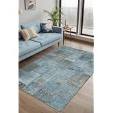 Latte Dizayn Cosy Patchwork Desenli Ş&ouml;nil Pamuk Tabanlı Yıkanabilir Kaymaz Antibakteriyel Salon Halısı 200x250