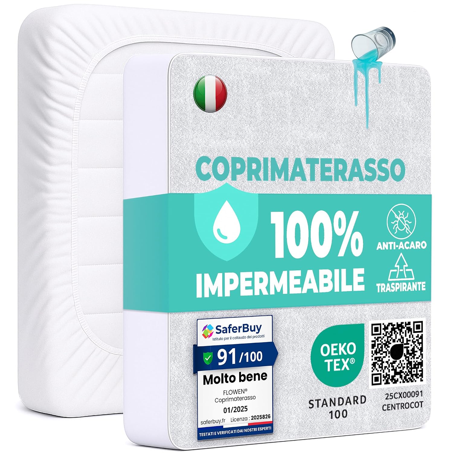 Coprimaterasso Matrimoniale Impermeabile 160x190 cm Lenzuolo con Angoli Bianco in Cotone e Microfibra Protezione per Letto Salva Materasso Traversa Traspirante Anallergico Lavabile in Lavatrice