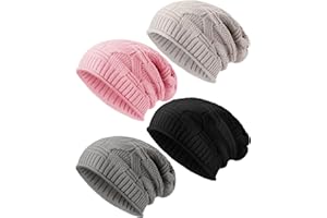HAYSANDY 4 Pieces Knit Slouchy Beanie Hat for Women Men Oversized Soft Warm Winter Beanie Hat Chunky Stretch Cable Knit Beanie Skully