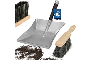 KOTARBAU® Pala y Cepillo Mano - Conjunto de Recogedor y Escobilla - Acero Galvanizado - Escoba de Mano - Madera - Pala para Brasas - Kit Recogedor y Cepillo Manual