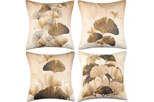 ETOLISHOP Fundas de Cojín 45x45 Gold Ginkgo Biloba Fundas de Cojines Funda de Almohada Cuadrado Fundas Cojines para Sofá Dormitorio Salón Patio Exterior Jardin Silla Decoración para Hogar Juego de 4