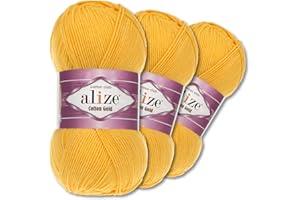 Wohnkult Alize - Lot de 3 pelotes de laine - 100 g - Coton doré de qualité supérieure - 59 couleurs - Laine d'été pour tricot - Amigurumi - Pour toutes saisons (216 - Jaune)