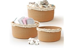 MDDK DY Lot de 3 Paniers de Rangement en Corde Tissée, Panier Rangement bébé, Paniers de Rangement Empilables et Polyvalents
