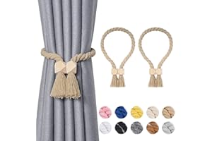 Pretty Jolly Polyhedron Magnetic Curtain Tiebacks Wooden Boho Decoration Tiebacks Natural Cotton Hand Woven for Window Curtains for Home and Office Dark Beige Pack of 2