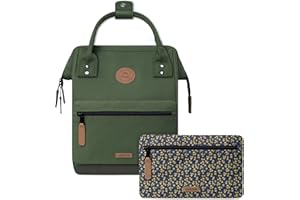 CABAÏA CABAIA - Sac à Dos Adventurer - Déperlant - Compartiment Ordinateur Portable - 2 Poches - Certifié Vegan - Sac Voyage, Affaires, École pour Homme et Femme - Vert