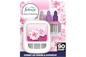 Febreze 3Volution Fleur Naissante Kit De Démarrage Diffuseur Électrique, Prise + 4 Recharges de 20ml, 3 Parfums en Alternance, Combat les Odeurs en Continu, Jusqu'à 90 Jours