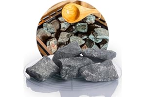 ‎SCHICKER MINERAL Schicker Mineral Deutsche Saunasteine 10 kg, hochwertige Diabas Aufgusssteine, handverlesen, hohe Widerstandsfähigkeit und Wärmespeicherfähigkeit, für alle Arten von Saunaöfen, 50-80 mm