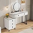 WOLTU Dressing Table with LED Lights Mirror, 3-Colour Dimmable, Vanity Desk with 5 Drawers, Makeup Desk with Side Cabinet and high-gloss tabletop, Flexible Assembly, 100x40cm, White+Black, MB6109ws