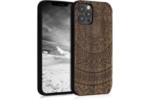 kwmobile Carcasa Compatible con Apple iPhone 12 / iPhone 12 Pro Funda - Funda de Madera de Nogal con Bumper antigolpes - Sol hindú