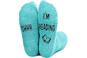 Nhemeylp Book Lover Gifts for Women Men, SHHH! I'M READING Fluffy Stocking Novelty Socks