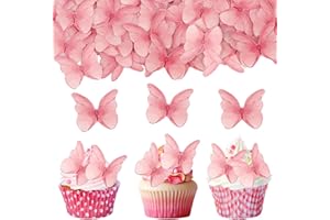 ENLACE Tortendeko Essbare Schmetterlinge für Torte,48 Stück Rosa Schmetterlings Tortendeko Geburtstag,Cupcake Toppers Essbar Schmetterlinge Deko Torte für Hochzeit,Kuchen Deko Mädchen