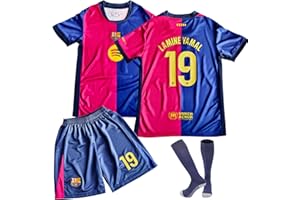 COQOYO Children's Football Jersey Set, Barca Home LY19 Football Jersey for Boys and Girls from 6-13 Years, Breathable Quick-Drying Football Training Jersey with Short Sleeve Shorts Socks, Red/Blue
