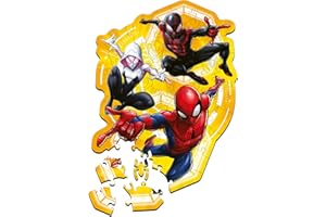 Trefl - Holzpuzzle: Marvel Spiderman, Spider-Man aktionsbereit - 50 Teile, Formen-Puzzle Wooden Puzzle, Unregelmäßige Formen, 10 Figuren, Modernes Puzzle für Kinder ab 5 Jahren