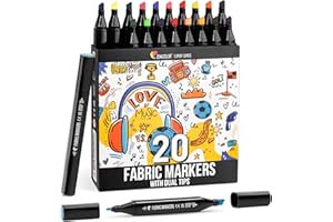 Zenacolor 20 Fabric Pens for Clothes Dual-Tip - Fine and Chisel Tips for Multiple Effects - Ideal for Plain T Shirt, Tote Bag and Other Fabrics