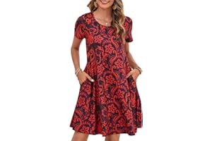 Enmain Abito Estivo Donna a Maniche Corte T-Shirt Vestiti con Tasche Casual Boho Lunghezza al Ginocchio Abito Donna