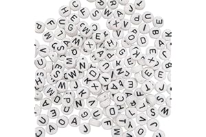 FEBBYA Perline a Lettera,500 PCS Alfabeto Perline Acriliche Perle di Pony in Plastica A-Z Perline per Creazione di Gioielli Artigianato Braccialetti fai-da-te Collana Bianco e Nero 7*4MM
