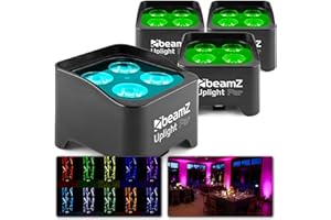 BeamZ BBP90 Uplight LED Par Strahler 4x 4 Watt, Bühnenbeleuchtung 4er Set für DJ Pult, Bühnenlicht, DMX-LAN, Partylicht Musikgesteuert, Bühnenequipment, mit Fernbedienung