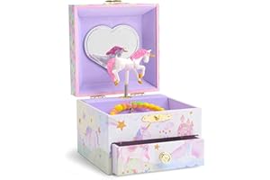 Jewelkeeper Boîte à Musique Licorne Arc-en-Ciel & Etoiles Pailletées, Tiroir de Rangement, Mélodie The Beautiful Dreamer