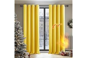 Deconovo Tende Oscuranti per Interni 2 Pezzi 210 CM Altezza, Tende Soggiorno Moderne Termiche per Cameretta Bambini, con Occhielli, 140x210 CM (Larghezza x Altezza), Giallo