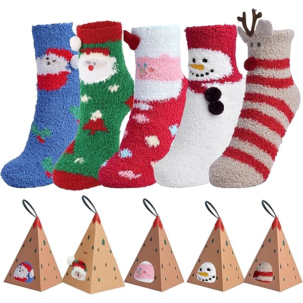 5 Paia Di Calzini Natalizi Simpatico Cartone Animato Set Morbidi E Confortevoli Calzini Invernali Rossi Verdi Caldi Per Coppie, Regalo Di Natale Per Famiglie